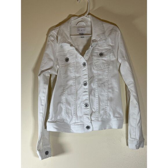 The Children's Place Girls White Denim Jean Jacket - Size 10-12 - Picture 1 of 4